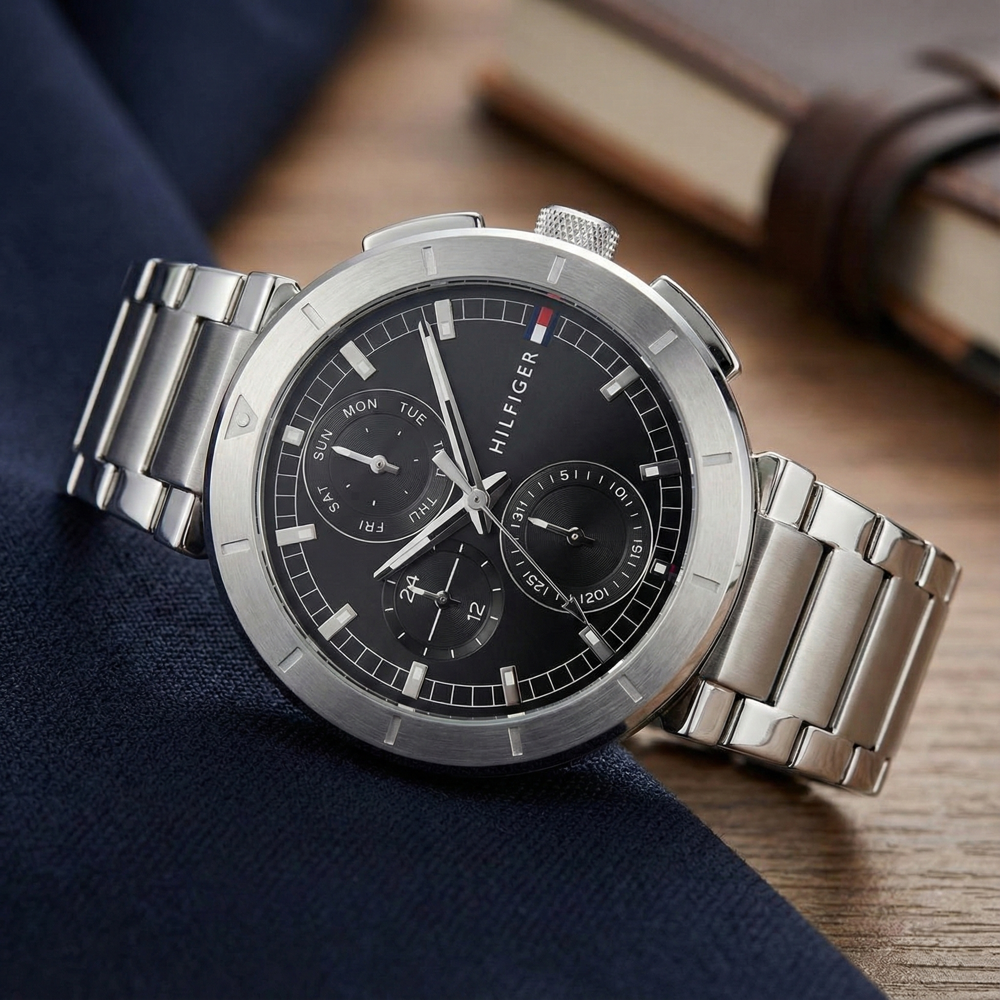 Tommy Hilfiger 1792116 Men’s Multi-Function Watch – Black Dial & Silver Stainless-Steel Bracelet - Luxury Hub Store