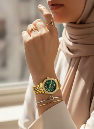 Michael Kors MK4870 Harlowe Women’s Gold Green Dial Crystal Watch - Luxury Hub Store