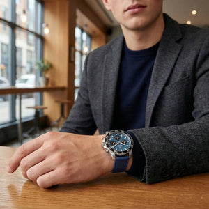 Tommy Hilfiger 1792187 Men’s Chronograph Watch – Blue Dial & Navy Leather Strap - Luxury Hub Store