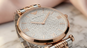Luxury Emporio Armani AR11537 Gianni T-Bar watch crystal dial rose gold silver
