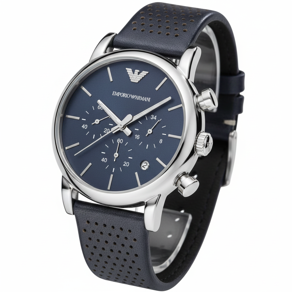 Emporio Armani AR1736 Men’s Blue Dial Blue Leather Chronograph Watch - Luxury Hub Store