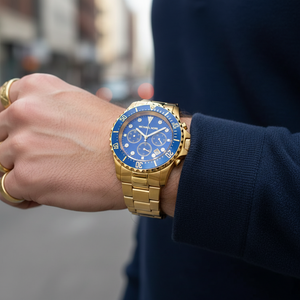 Michael Kors MK8267 Men’s Blue Dial Gold Stainless Steel Everest Chronograph Watch - Luxury Hub Store