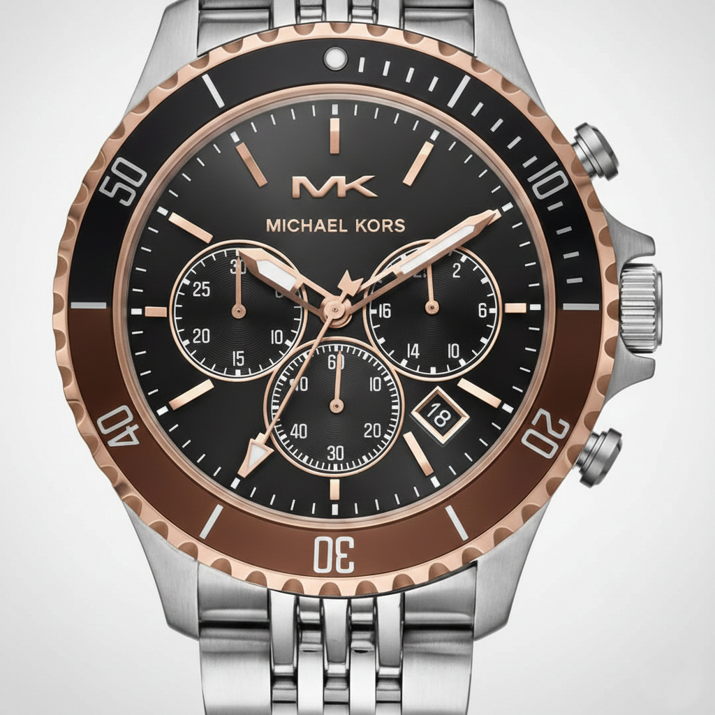 Michael Kors MK8725 Men’s Black Dial Two-Tone Stainless Steel Bayville Chronograph Watch - Luxury Hub Store