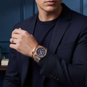 Michael Kors MK8412 Men’s Blue Dial Two-Tone Stainless Steel Lexington Chronograph Watch - Luxury Hub Store