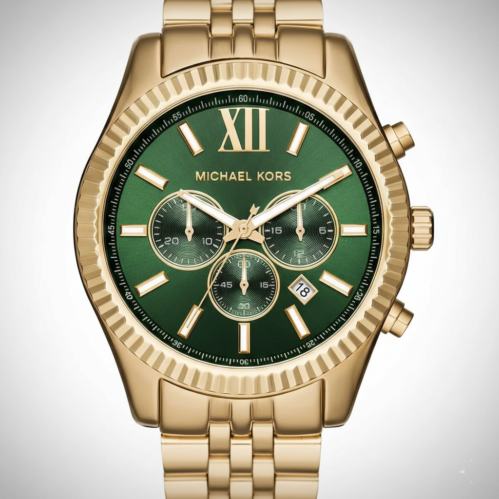 Michael Kors MK8446 Men’s Green Dial Gold Stainless Steel Lexington Chronograph Watch - Luxury Hub Store