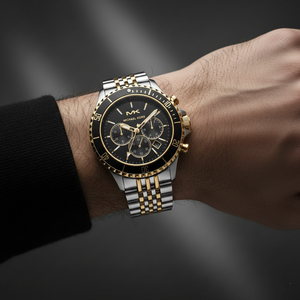 Michael Kors MK8872 Men’s Black Dial Two-Tone Stainless Steel Chronograph Watch - Luxury Hub Store