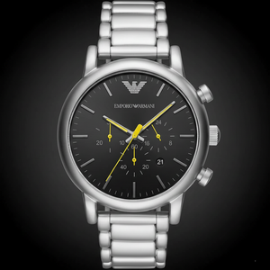 Emporio Armani AR11324 Men’s Black Dial Silver Stainless Steel Chronograph Watch - Luxury Hub Store