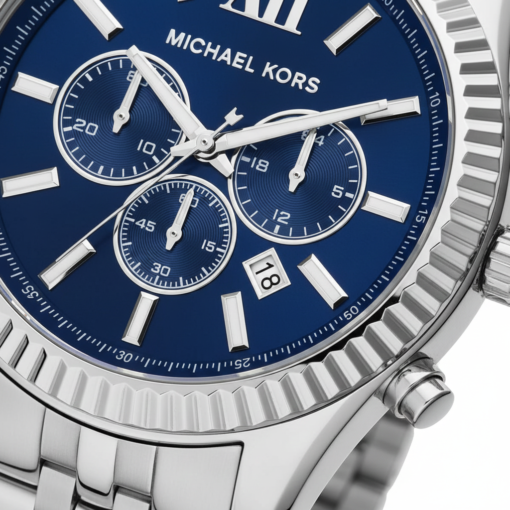 Michael Kors MK8280 Men’s Blue Dial Silver Stainless Steel Lexington Chronograph Watch - Luxury Hub Store