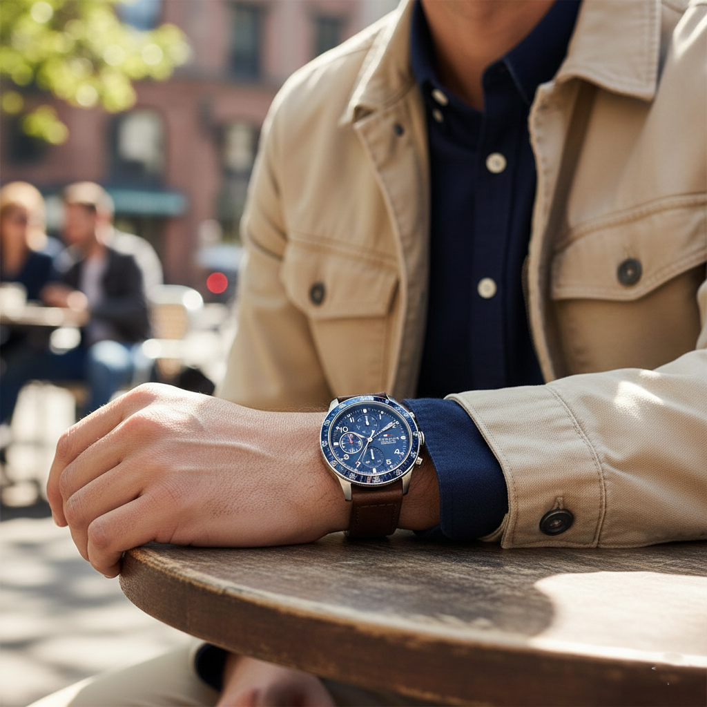 Tommy Hilfiger Jimmy 1791946 Men’s Blue Dial Brown Leather Multi-Function Watch - Luxury Hub Store