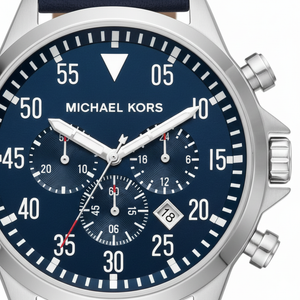Michael Kors MK8617 Men’s Blue Dial Blue Leather Strap Gage Chronograph Watch - Luxury Hub Store