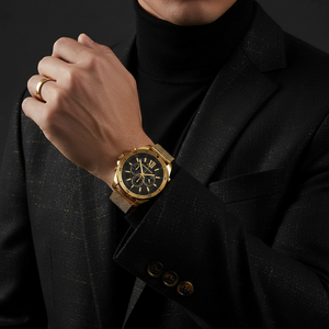 Michael Kors MK8867 Men’s Black Dial Gold Stainless Steel Brecken Chronograph Watch - Luxury Hub Store