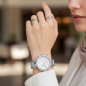 Michael Kors MK6138 Parker Women’s Mother of Pearl Dial Silver Chronograph Watch - Luxury Hub Store