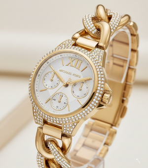 Michael Kors MK6842 Women’s Gold Mini Camille Crystal Chain-Link Watch - Luxury Hub Store