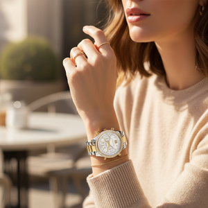 Michael Kors Brinkley MK6188 Women’s Silver & Gold Dial Two-Tone Chronograph Watch - Luxury Hub Store