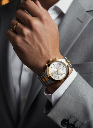 Michael Kors MK9221 Men’s White Dial Two-Tone Silver Gold Stainless Steel Billie Chronograph Watch - Luxury Hub Store