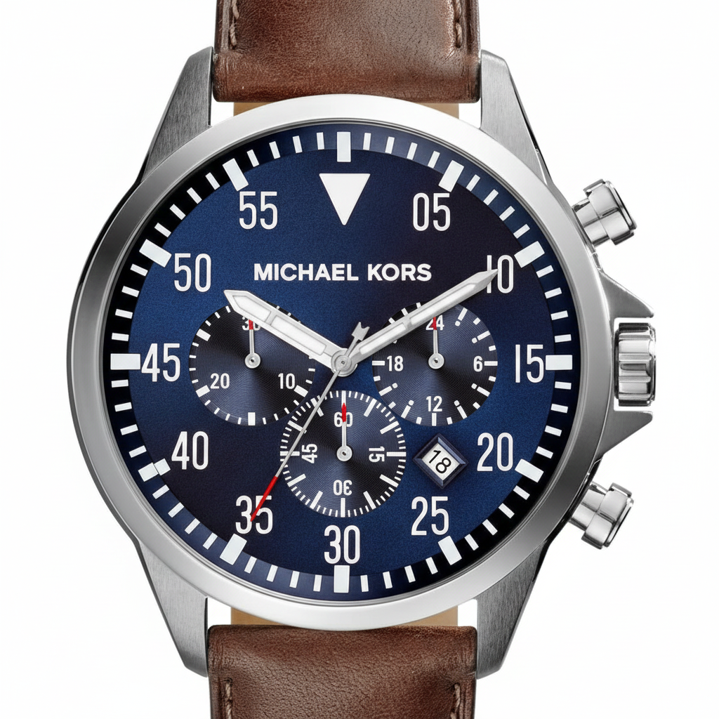 Michael Kors MK8362 Men’s Blue Dial Brown Leather Strap Gage Chronograph Watch - Luxury Hub Store