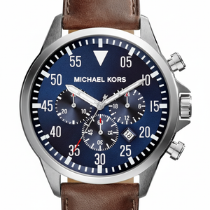 Michael Kors MK8362 Men’s Blue Dial Brown Leather Strap Gage Chronograph Watch - Luxury Hub Store