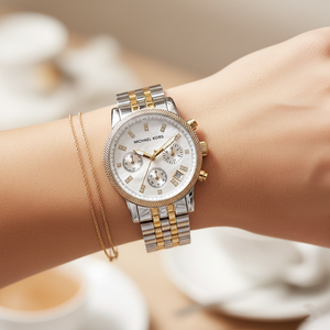 Michael Kors Ritz MK5057 Women’s Silver & Gold Stainless Steel Multi-Function Watch - Luxury Hub Store