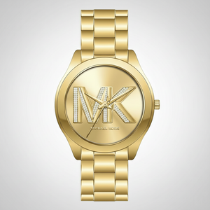 Michael Kors MK4732 Women’s Gold Dial Gold Stainless Steel Crystal Logo Watch - Luxury Hub Store