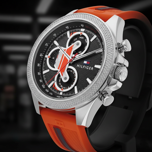 Tommy Hilfiger 1792084 Men's Sport Chronograph Watch – Black Dial with Orange Silicone Strap - Luxury Hub Store