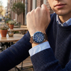 Tommy Hilfiger 1792163 Men’s Chronograph Watch – Blue Dial & Brown Leather Strap - Luxury Hub Store
