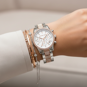 Michael Kors MK6651 Ritz Women’s Silver Dial Two-Tone Stainless Steel Chronograph Watch - Luxury Hub Store