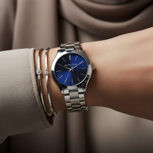 Michael Kors MK3379 Women’s Blue Dial Silver Stainless Steel Slim Watch - Luxury Hub Store