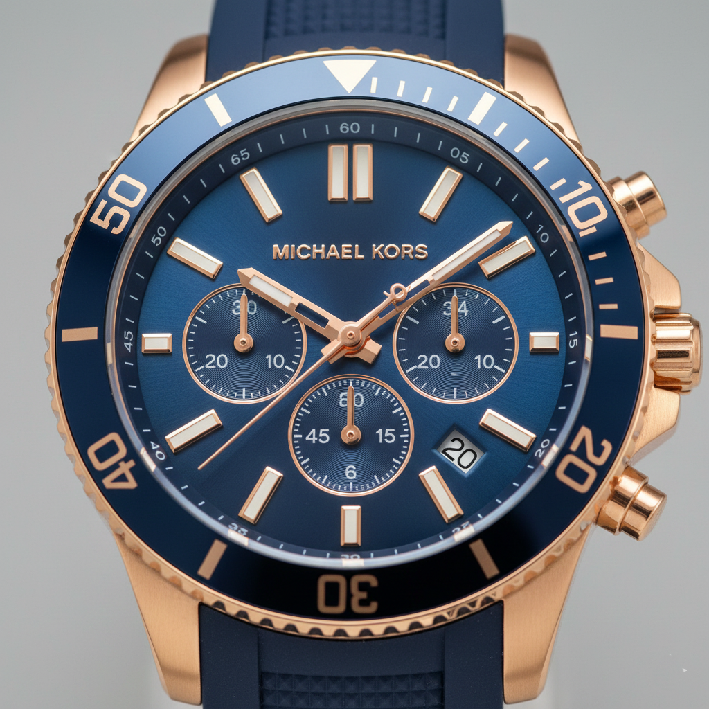 Michael Kors MK7163 Men’s Blue Dial Navy Silicone Strap Chronograph Watch - Luxury Hub Store