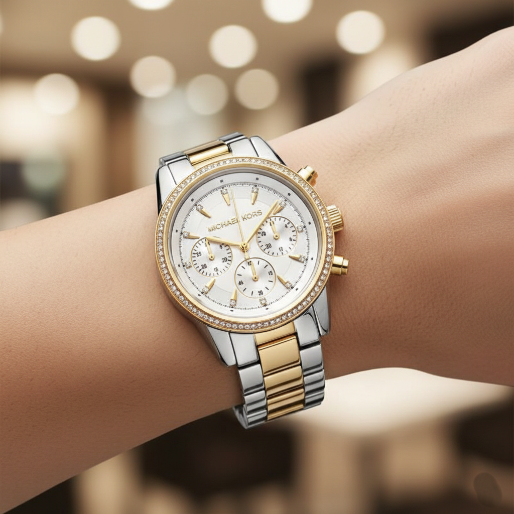 Michael Kors Ritz MK6474 Women’s White Dial Two-Tone Bracelet Multi-Function Watch - Luxury Hub Store