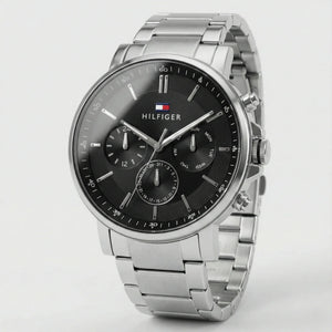Tommy Hilfiger 1710667 Men’s Chronograph Watch – Black Dial & Stainless-Steel Bracelet - Luxury Hub Store