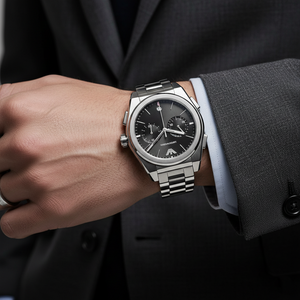 Emporio Armani AR11560 Men’s Black Dial Silver Stainless Steel Federico Chronograph Watch - Luxury Hub Store
