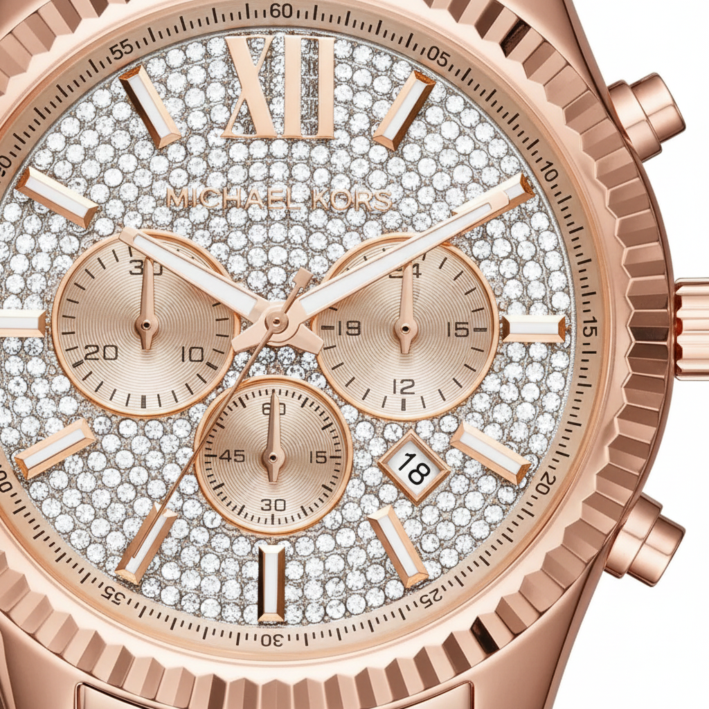 Michael Kors MK8580 Men’s Crystal Dial Rose Gold Stainless Steel Lexington Chronograph Watch - Luxury Hub Store