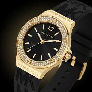Michael Kors Lennox MK7281 Women’s Gold Case Black Silicone Strap Analog Watch - Luxury Hub Store