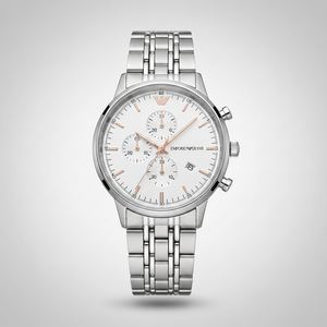 Emporio Armani AR1933 Men’s Silver Dial Silver Stainless Steel Chronograph Watch - Luxury Hub Store