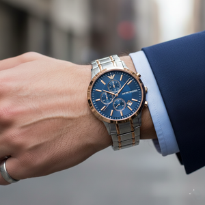 Emporio Armani AR80025 Men’s Blue Dial Two-Tone Stainless Steel Renato Chronograph Watch - Luxury Hub Store