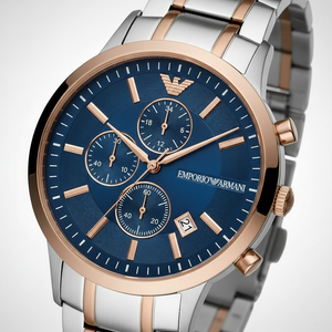 Emporio Armani AR80025 Men’s Blue Dial Two-Tone Stainless Steel Renato Chronograph Watch - Luxury Hub Store