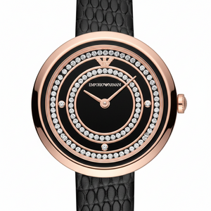 Emporio Armani AR11493 Women’s Black Dial Rose Gold Leather Rosa Watch - Luxury Hub Store