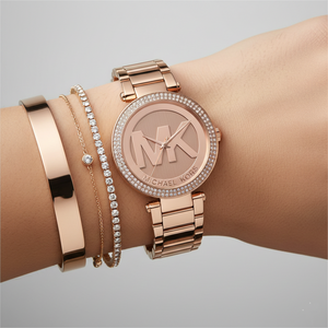 Michael Kors MK5865 Women’s Rose Gold Dial Rose Gold Stainless Steel Crystal MK Logo Watch - Luxury Hub Store