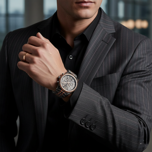 Michael Kors MK8561 Men’s Grey Dial Two-Tone Black Rose Gold Stainless Steel Lexington Chronograph Watch - Luxury Hub Store