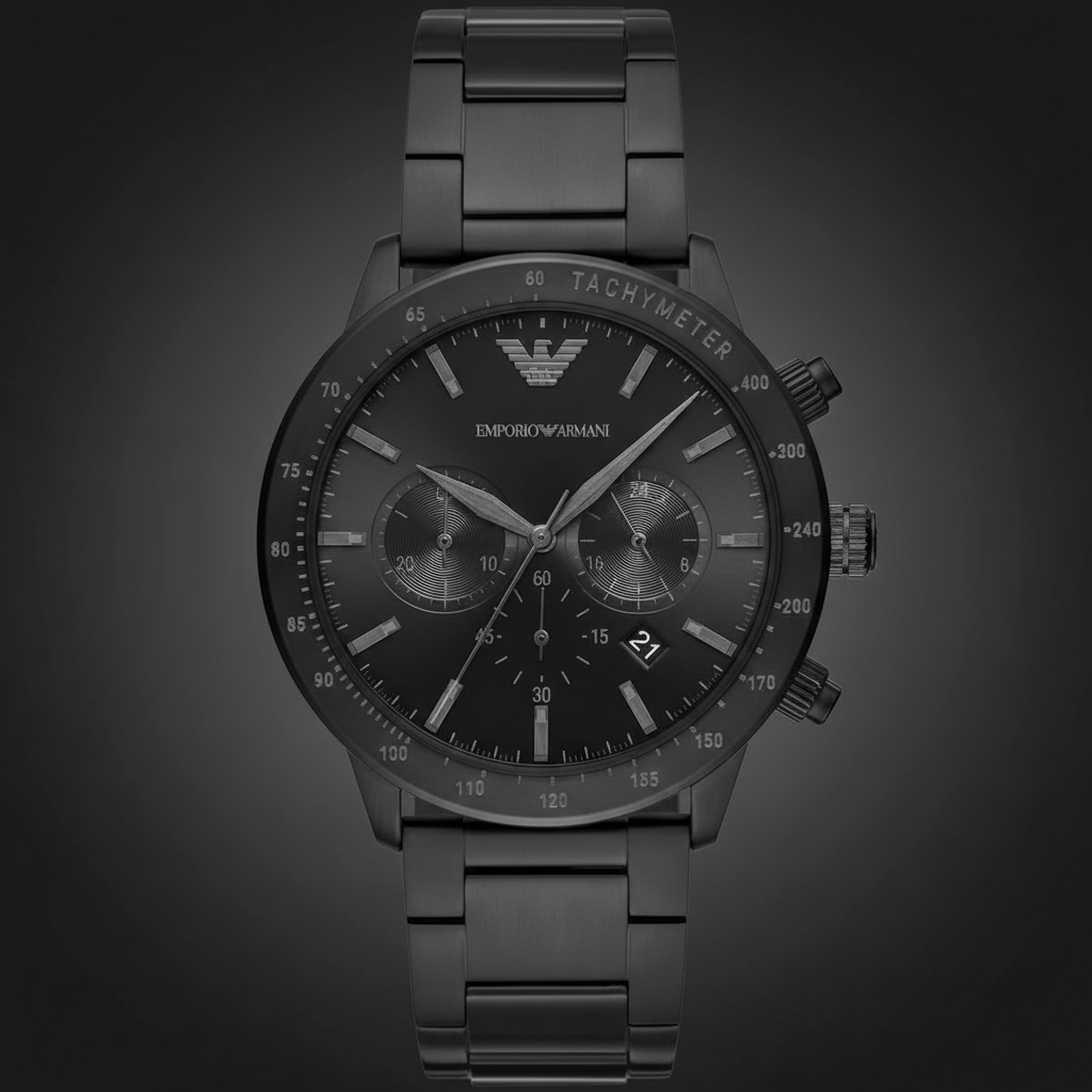 Emporio Armani AR11242 Men’s Black Dial Black Stainless Steel Chronograph Watch - Luxury Hub Store