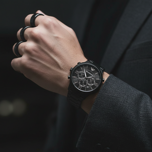 Emporio Armani AR11349 Men’s Black Dial Black Stainless Steel Giovanni Chronograph Watch - Luxury Hub Store
