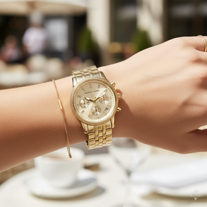 Michael Kors MK5676 Women’s Gold-Tone Crystal Ritz Chronograph Watch - Luxury Hub Store