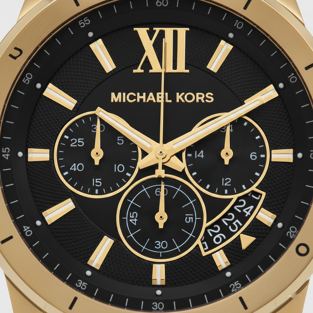 Michael Kors MK8867 Men’s Black Dial Gold Stainless Steel Brecken Chronograph Watch - Luxury Hub Store