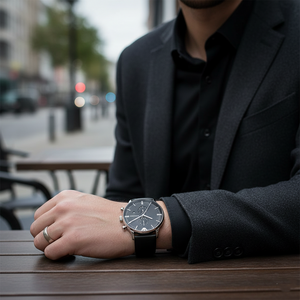 Emporio Armani AR0397 Men’s Black Dial Black Leather Chronograph Watch - Luxury Hub Store