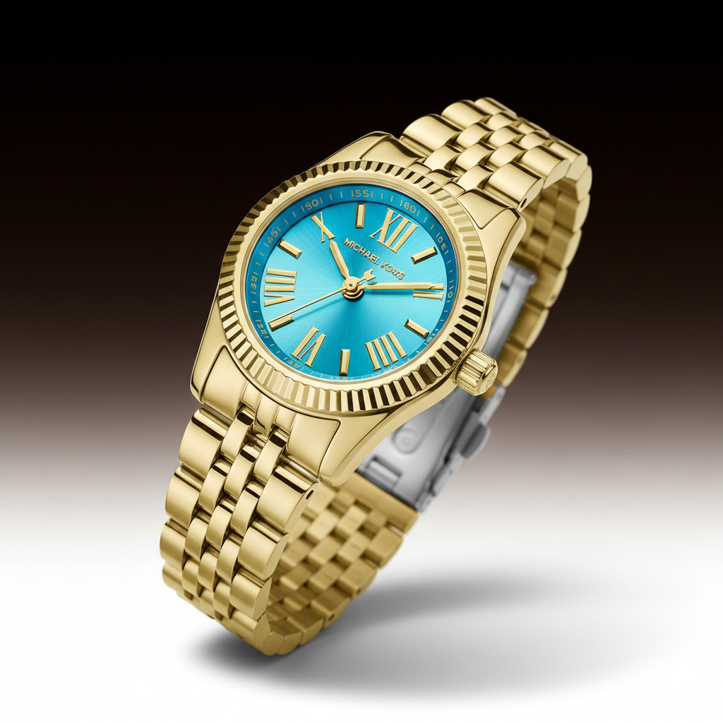 Michael Kors Lexington MK3271 Women’s Gold-Tone Turquoise Dial Stainless Steel Watch - Luxury Hub Store