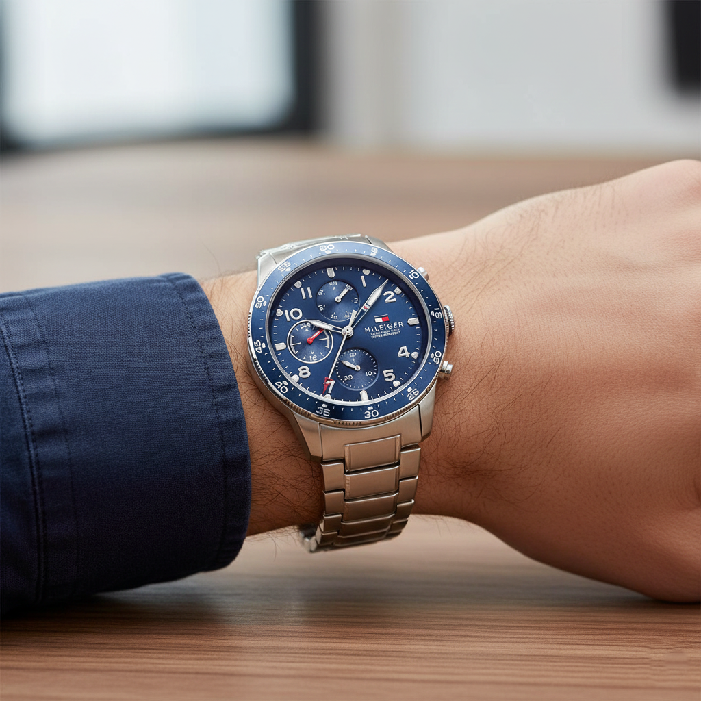 Tommy Hilfiger Jimmy 1791949 Men’s Blue Dial Silver Stainless Steel Multi-Function Watch - Luxury Hub Store