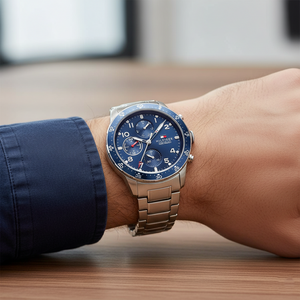 Tommy Hilfiger Jimmy 1791949 Men’s Blue Dial Silver Stainless Steel Multi-Function Watch - Luxury Hub Store