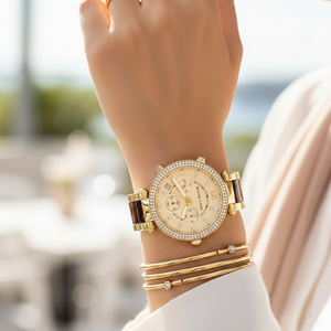 Michael Kors MK5688 Parker Women’s Gold Chronograph Tortoiseshell Crystal Watch - Luxury Hub Store