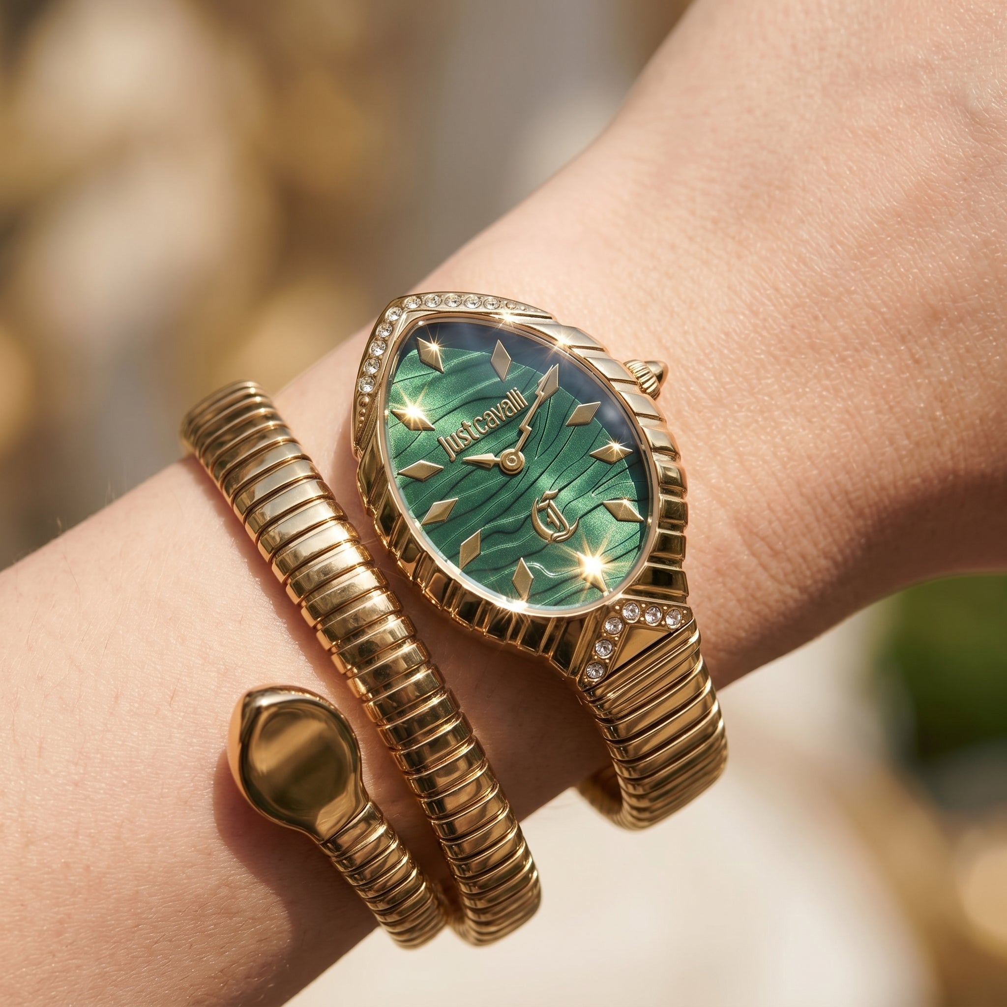 Just Cavalli Signature Snake JC1L322M0035 Green Dial Gold-Tone Women's Watch