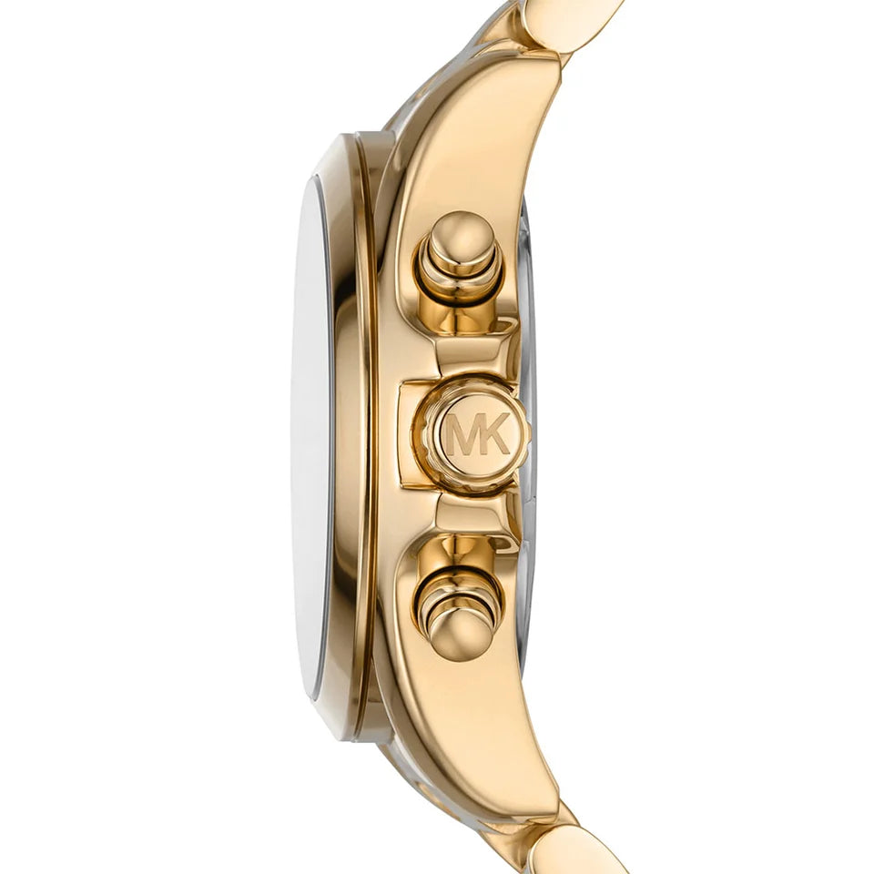 Gold watch with Michael Kors logo on a white background